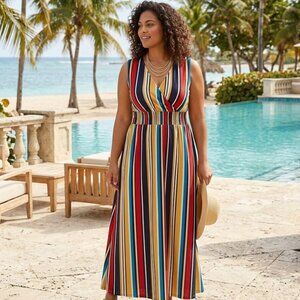 EUC International Concepts Multicolor Striped Smocked-Waist Maxi Dress 1X